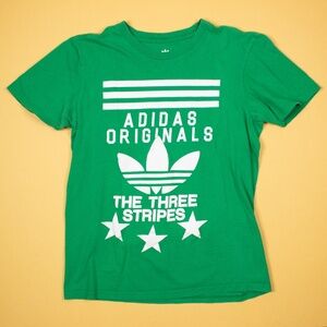 Adidas Originals 3 Stripes Brand White Retro Logo Green T-Shirt Men's Size S